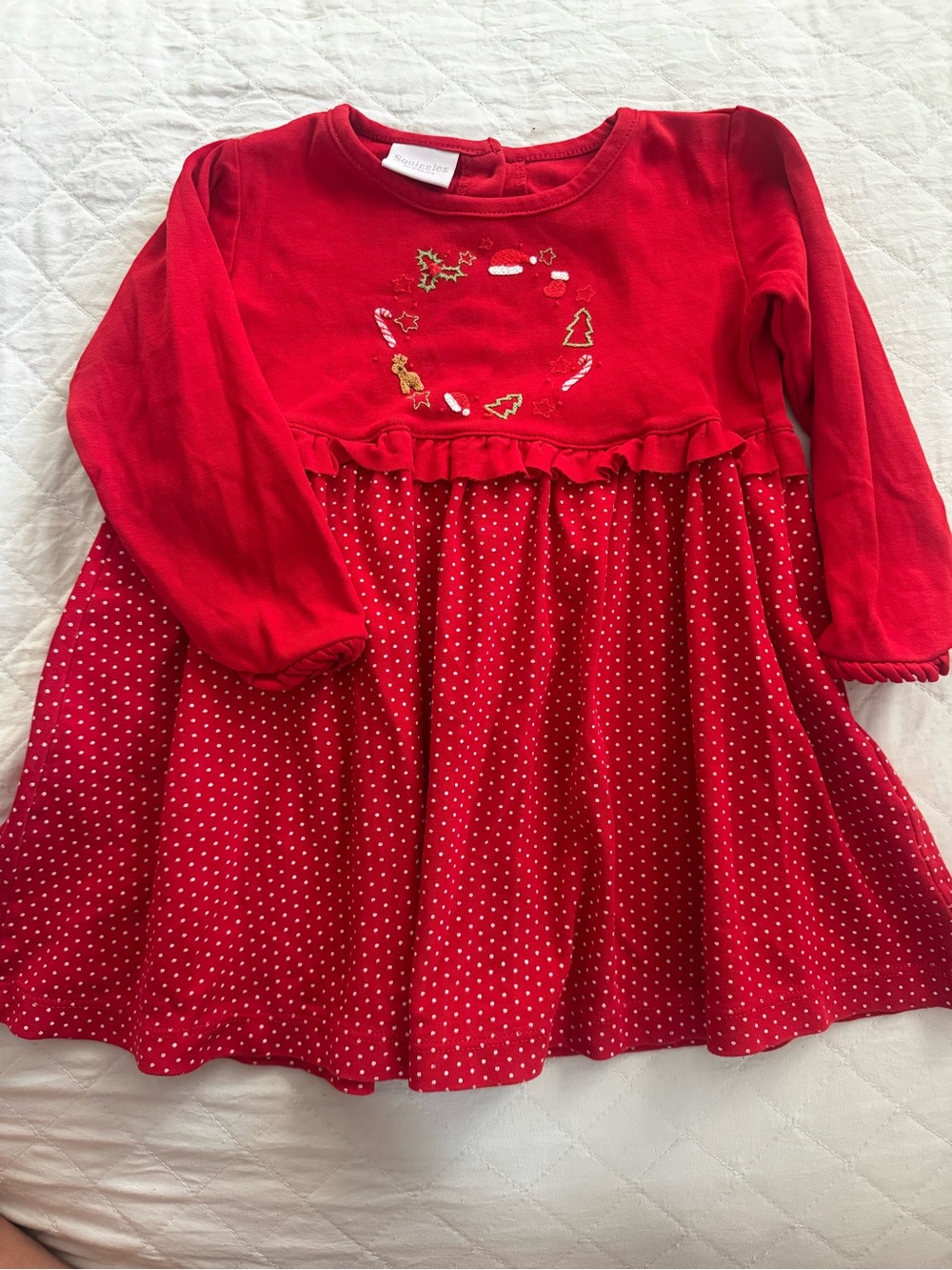 Girls' Red Holiday Polka Dot Long-Sleeve Dress